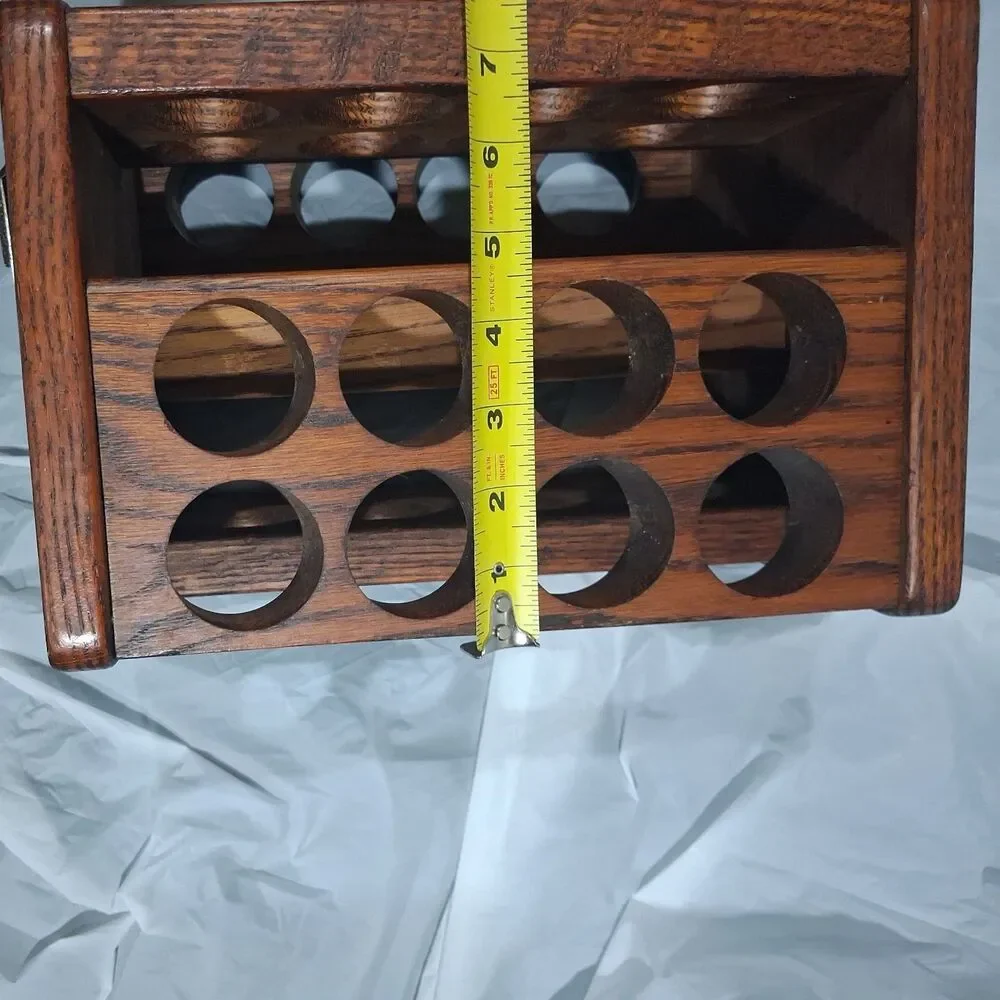 Vtg Wood Spice Rack, Spinning 32-Compartment Rectangular Brown Walnut Tone